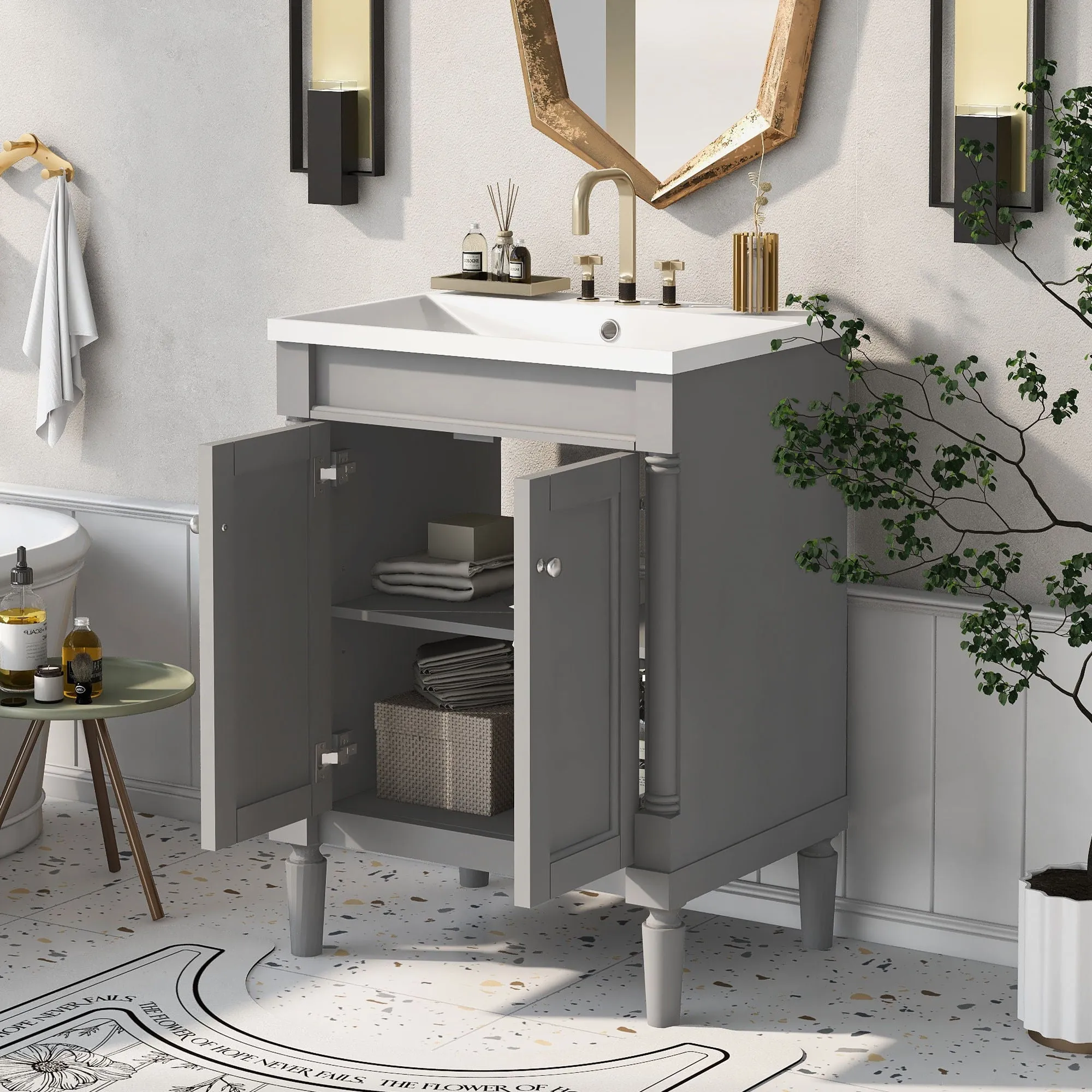 Bathroom Vanity With Top Sink, 2-Tier Modern Bathroom Storage Cabinet by Couch.com