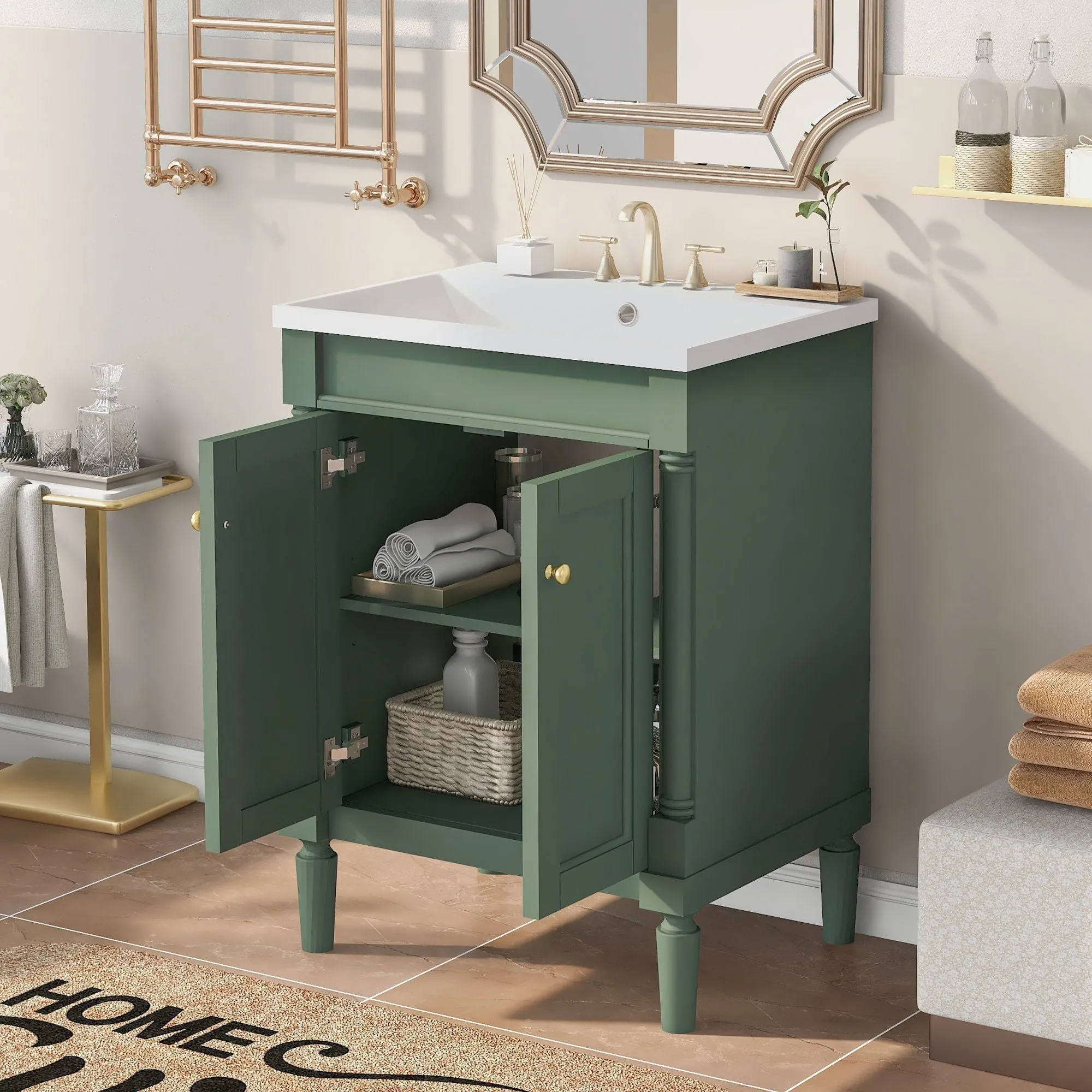 Bathroom Vanity With Top Sink, 2-Tier Modern Bathroom Storage Cabinet by Couch.com