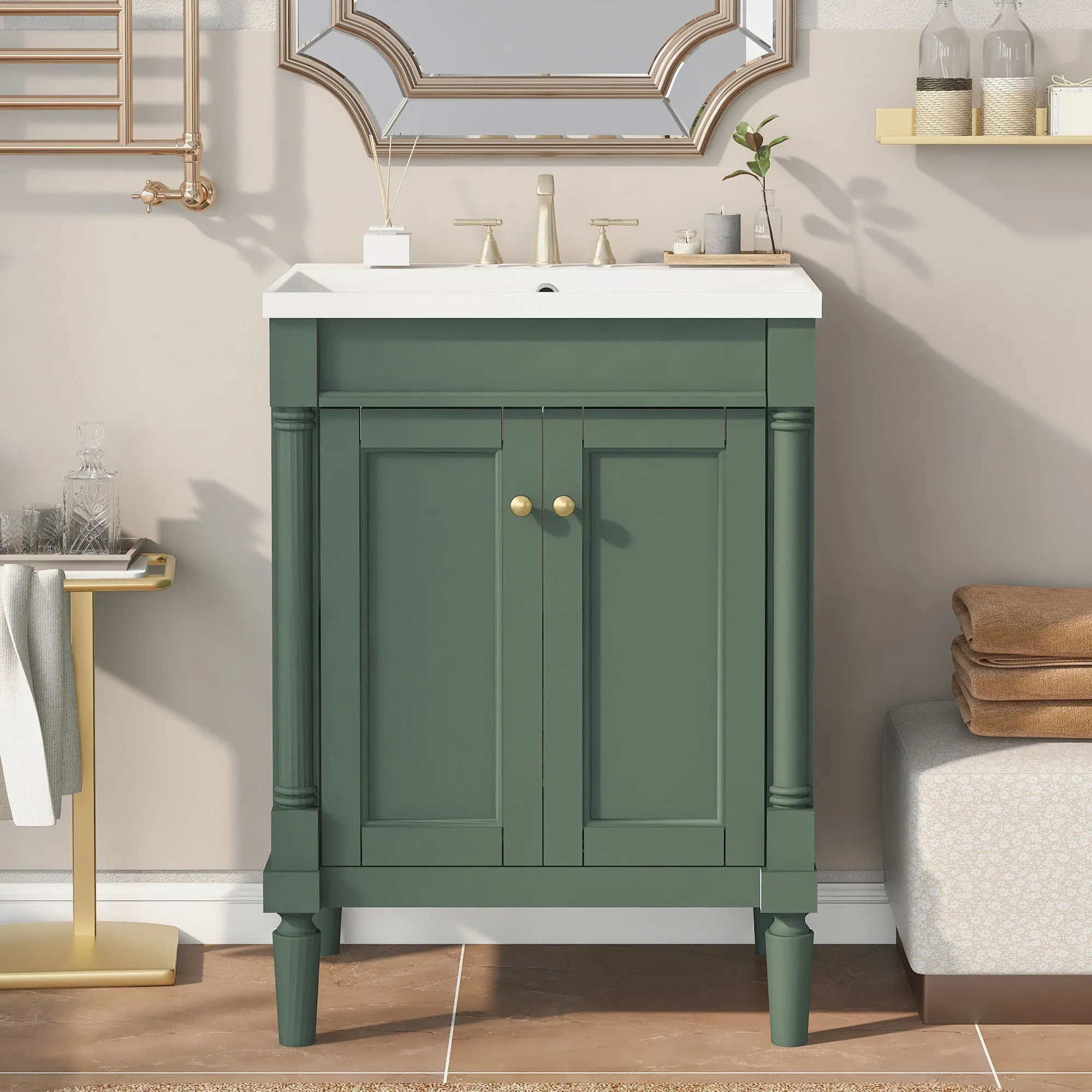 Bathroom Vanity With Top Sink, 2-Tier Modern Bathroom Storage Cabinet by Couch.com