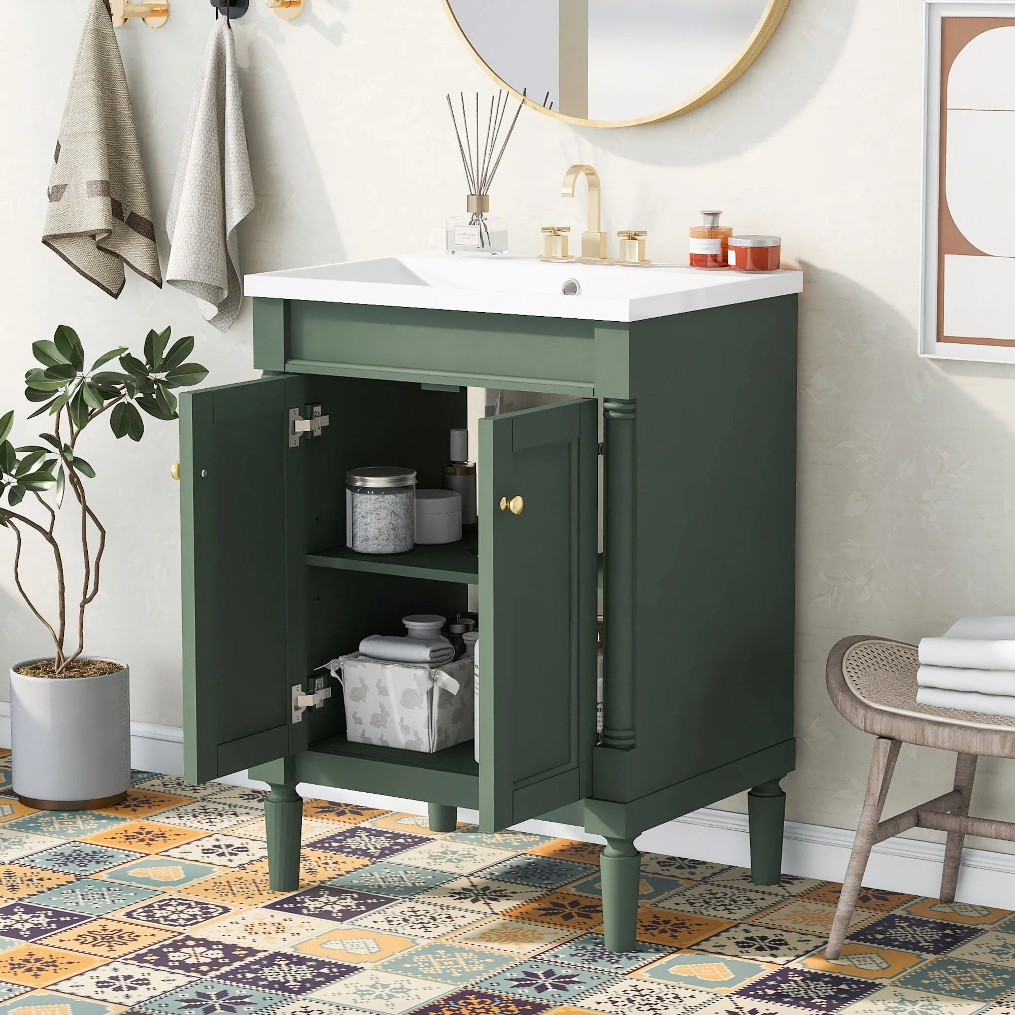 Bathroom Vanity With Top Sink, 2-Tier Modern Bathroom Storage Cabinet by Couch.com