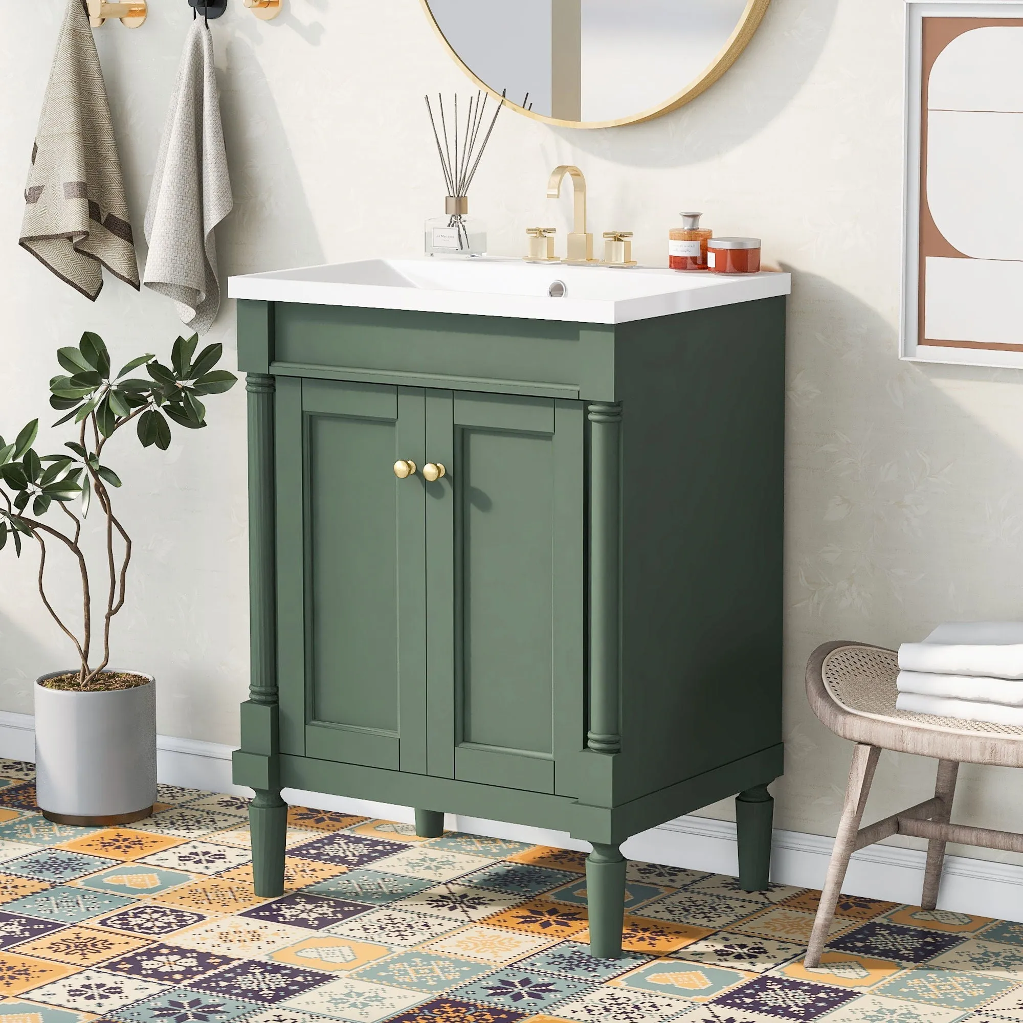 Bathroom Vanity With Top Sink, 2-Tier Modern Bathroom Storage Cabinet by Couch.com