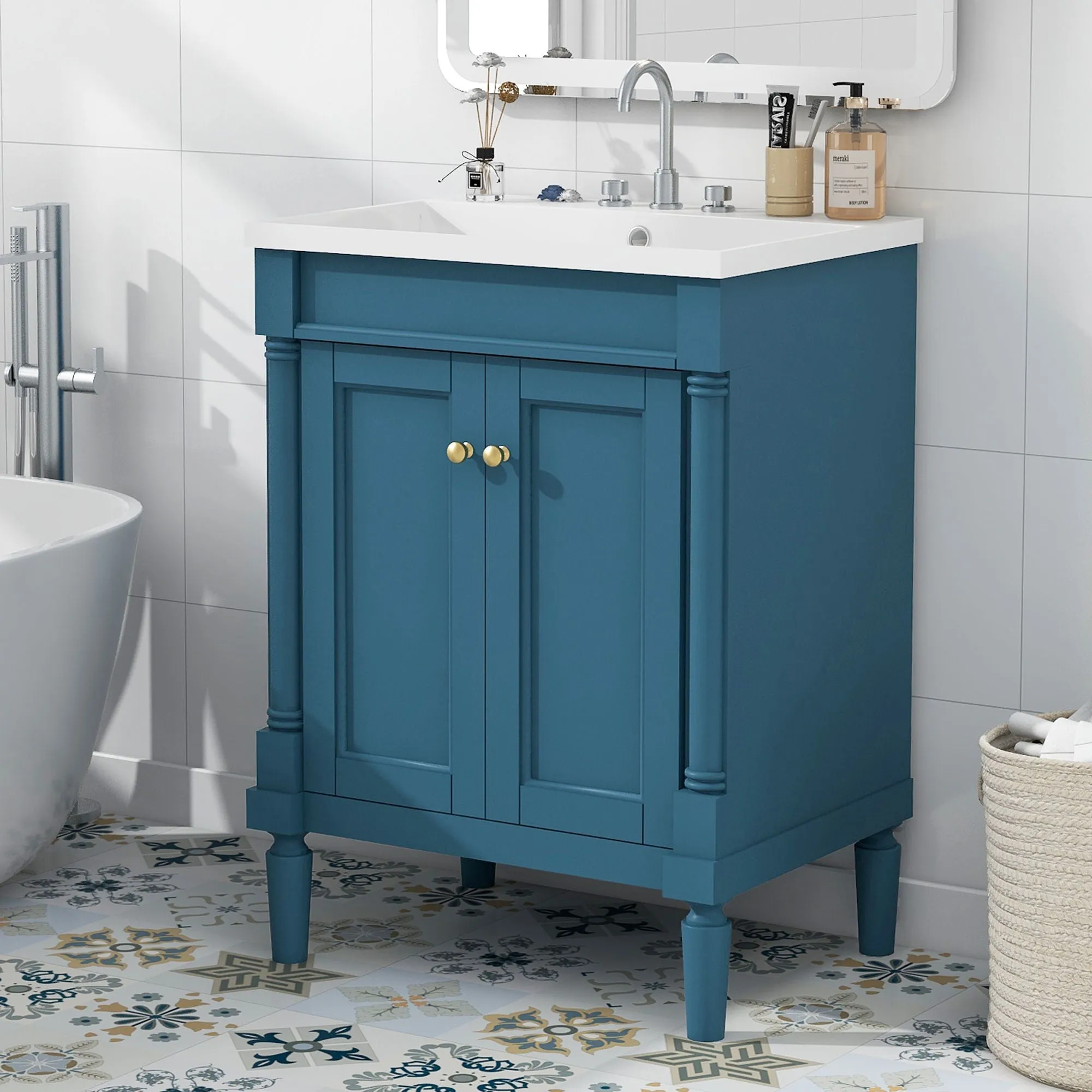 Bathroom Vanity With Top Sink, 2-Tier Modern Bathroom Storage Cabinet by Couch.com