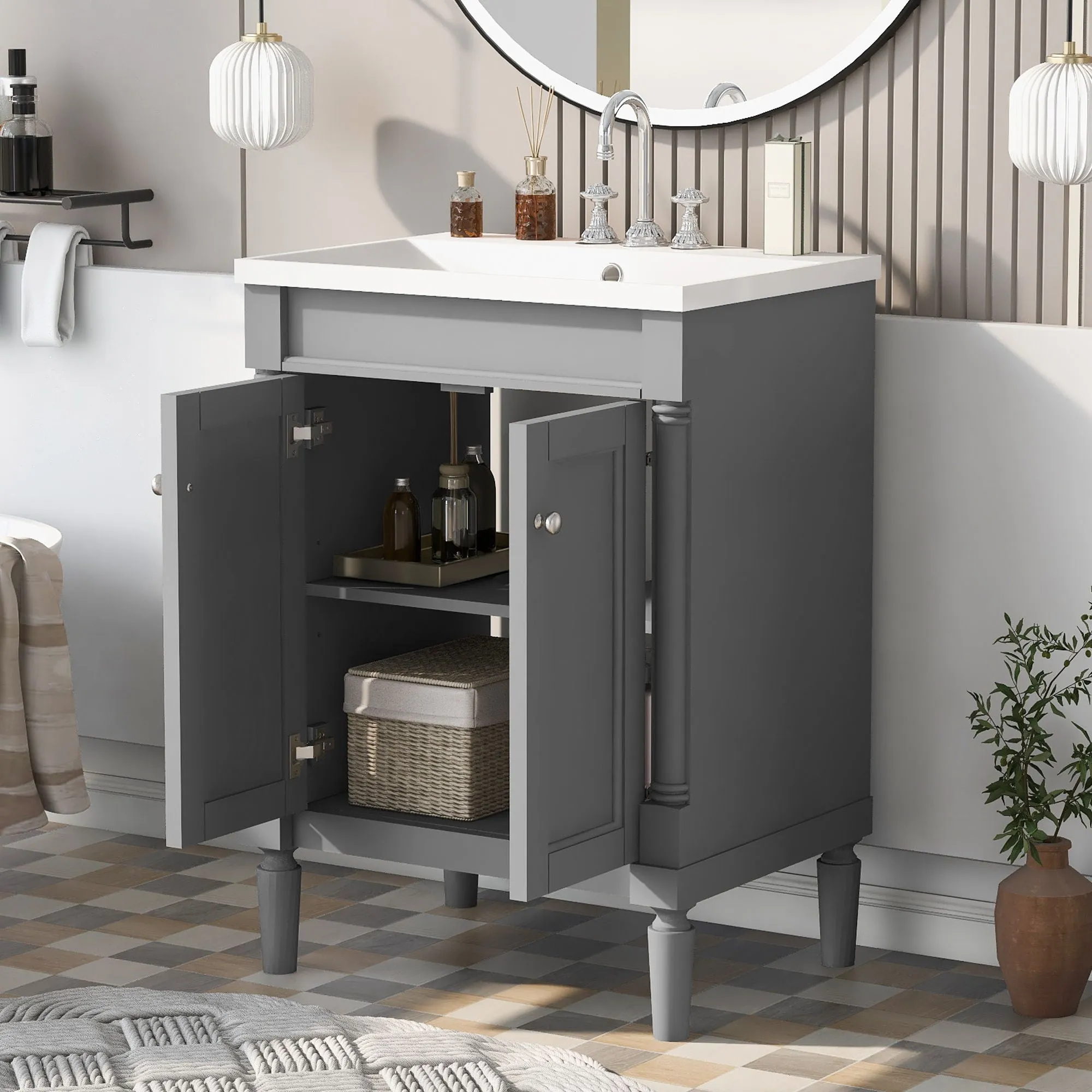 Bathroom Vanity With Top Sink, 2-Tier Modern Bathroom Storage Cabinet by Couch.com