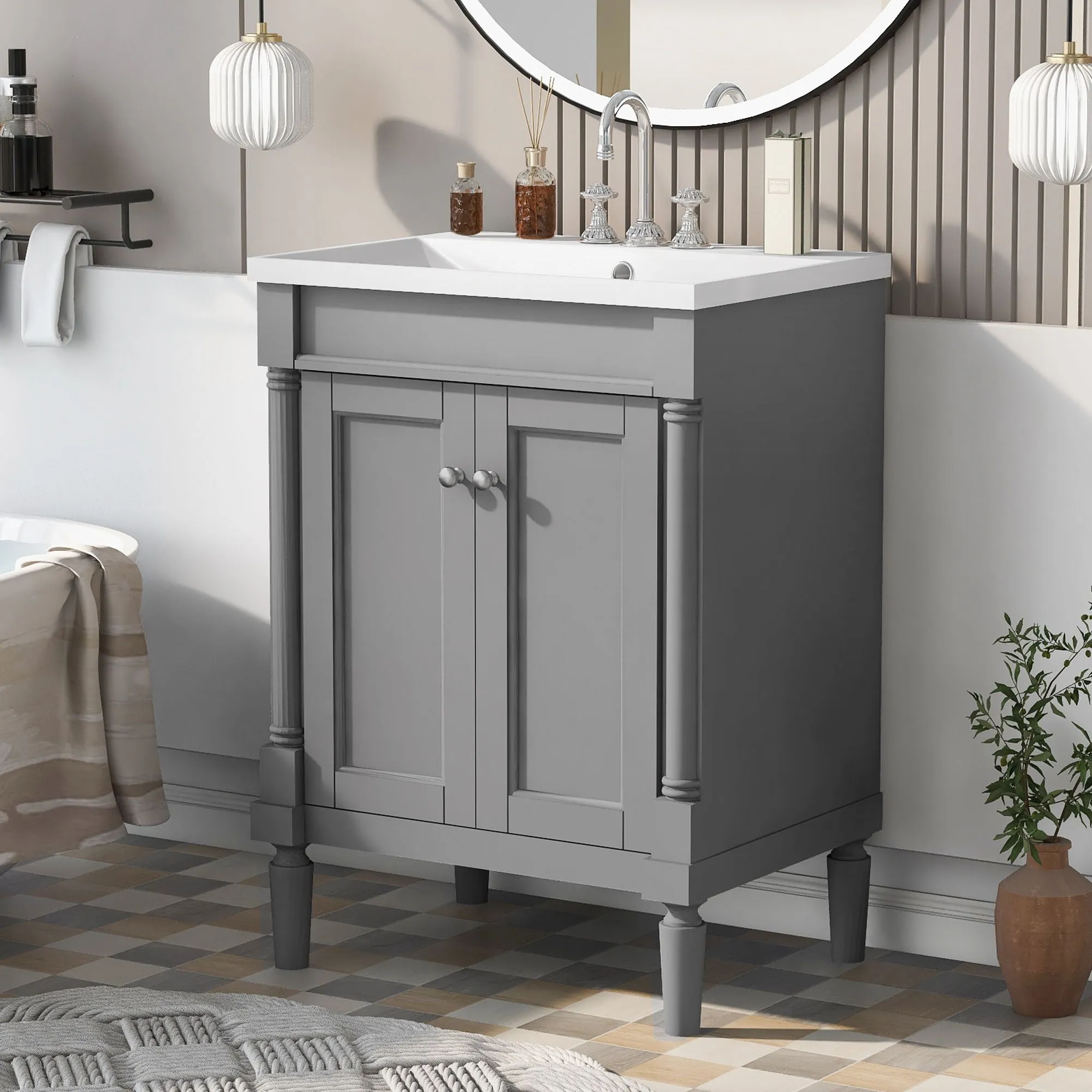 Bathroom Vanity With Top Sink, 2-Tier Modern Bathroom Storage Cabinet by Couch.com