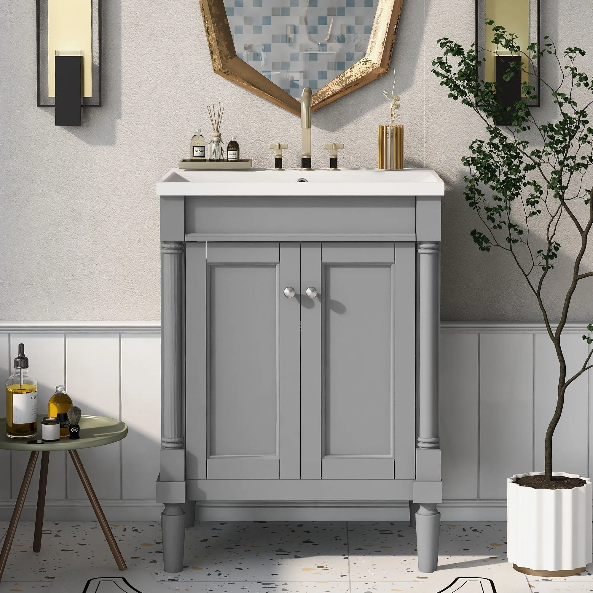 Bathroom Vanity With Top Sink, 2-Tier Modern Bathroom Storage Cabinet by Couch.com
