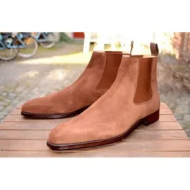 Chelsea Boots Men's Handmade Men Beige Boots, Suede Leather Boot