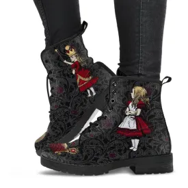 Combat Boots - Alice in Wonderland Gifts #35 | Women's Black Hipster Boots, Vegan Leather Lace Up Boots, Handmade Lace Up Boots, Custom Shoes