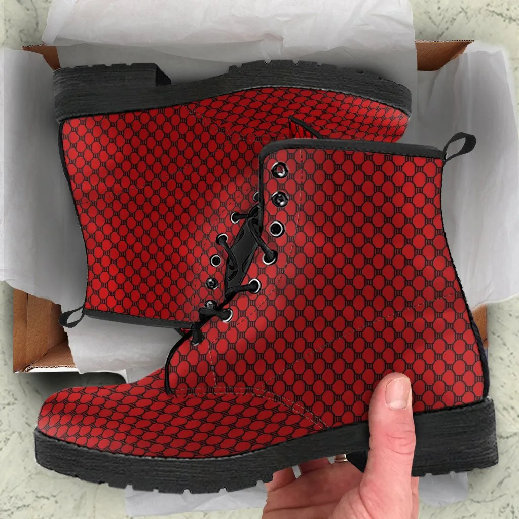 Combat Boots-Gothic Lace Print 117 Red