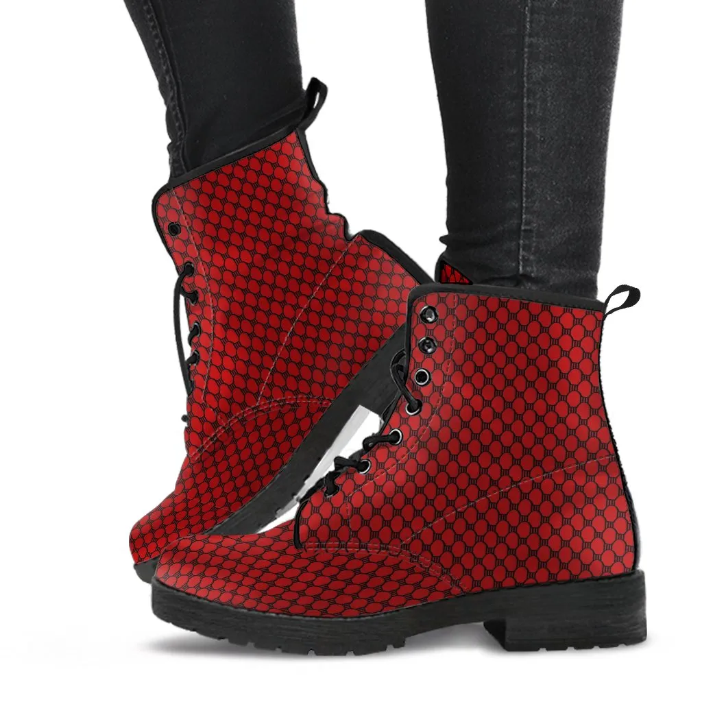 Combat Boots-Gothic Lace Print 117 Red