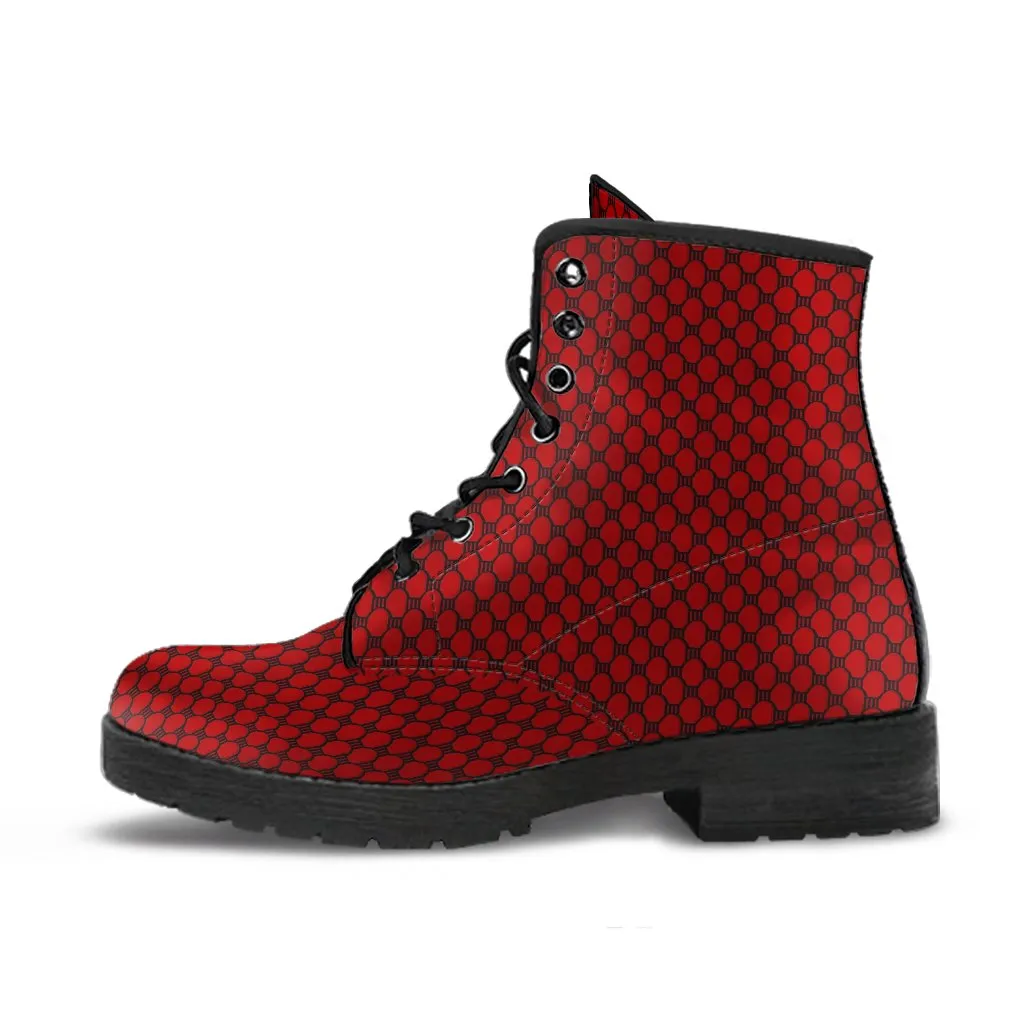 Combat Boots-Gothic Lace Print 117 Red