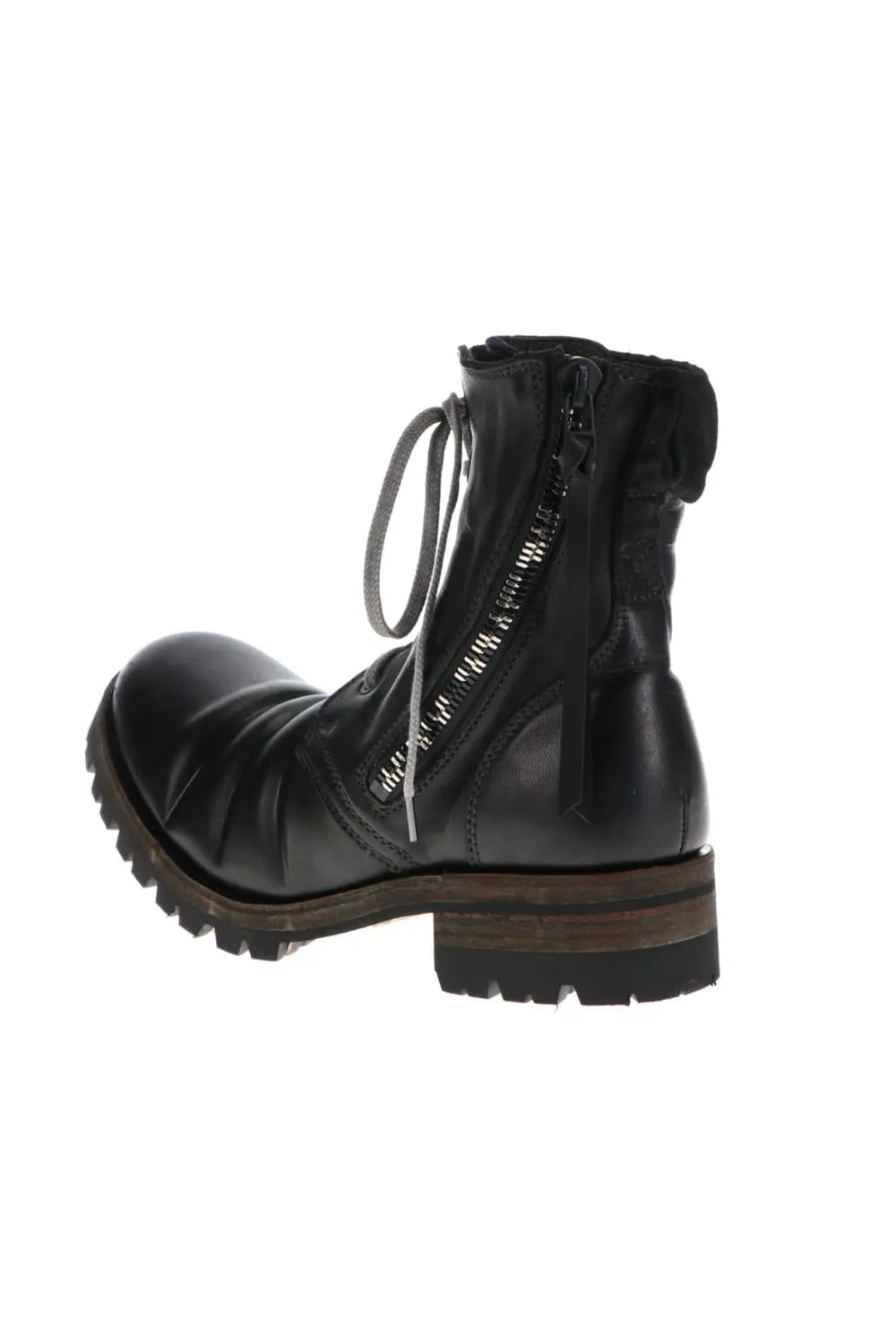 Horse Leather Lace-Up Combat Boots Black