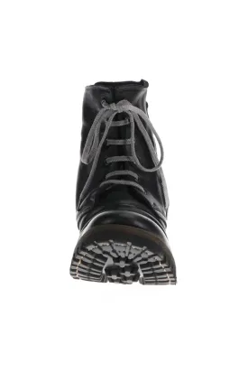 Horse Leather Lace-Up Combat Boots Black