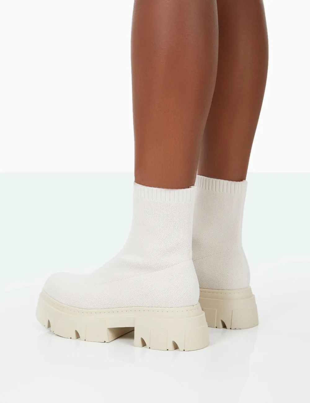 Nola Ecru Knit Chunky Sole Ankle Boots
