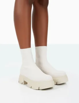 Nola Ecru Knit Chunky Sole Ankle Boots