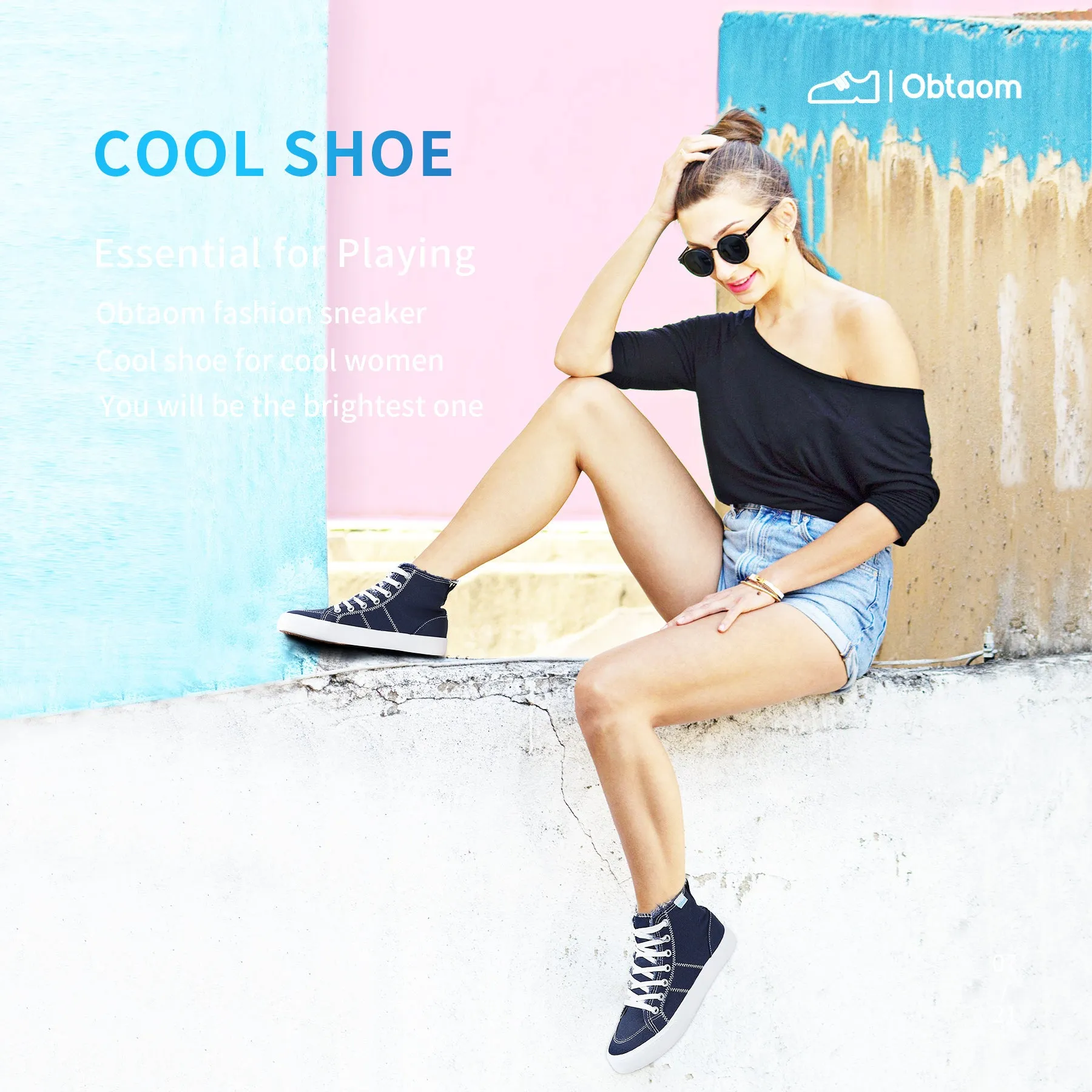 Obtaom Womens High Top Canvas Shoes Play Mid Fashion Sneaker