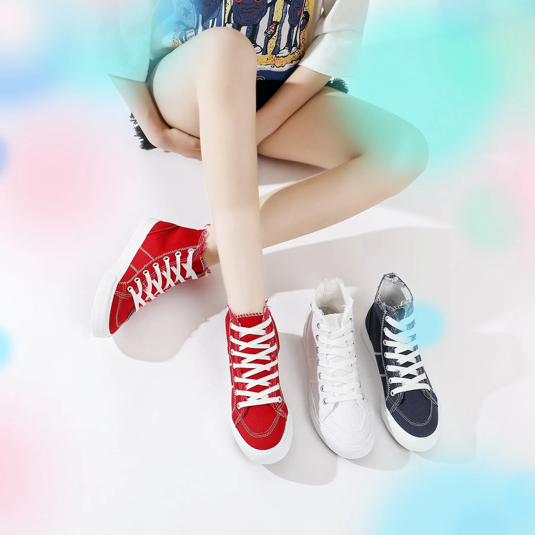 Obtaom Womens High Top Canvas Shoes Play Mid Fashion Sneaker