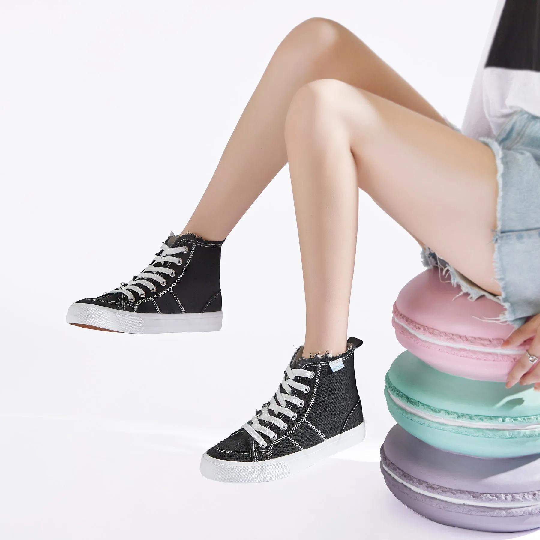 Obtaom Womens High Top Canvas Shoes Play Mid Fashion Sneaker