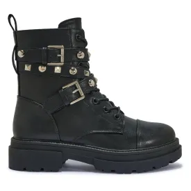PERTH3 - STUD DETAIL CHUNKY MILITARY LACE UP BOOT