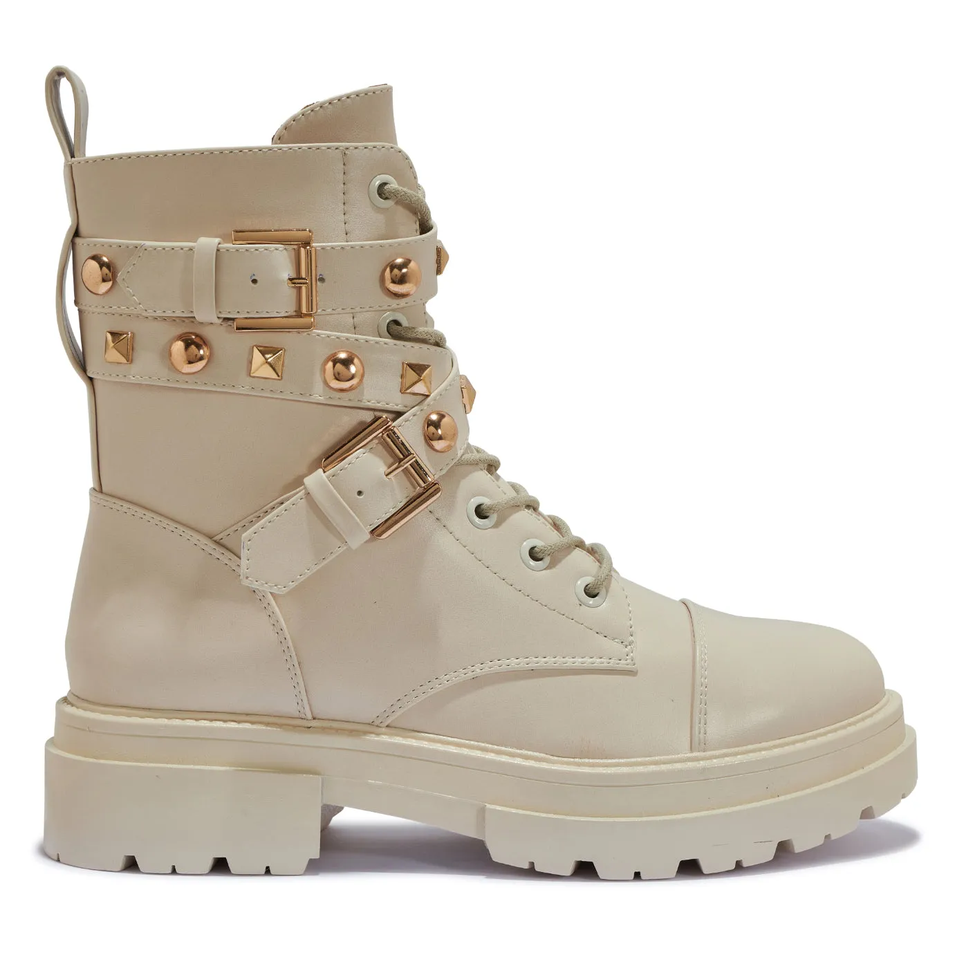 PERTH3 - STUD DETAIL CHUNKY MILITARY LACE UP BOOT