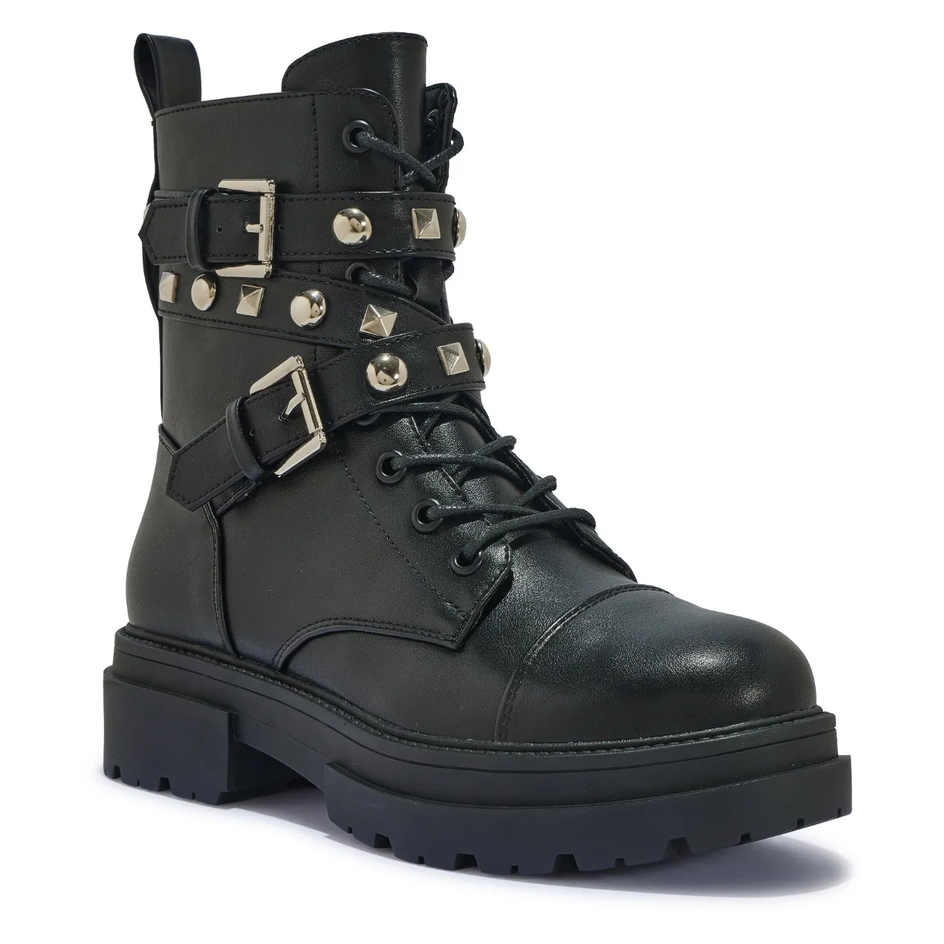 PERTH3 - STUD DETAIL CHUNKY MILITARY LACE UP BOOT