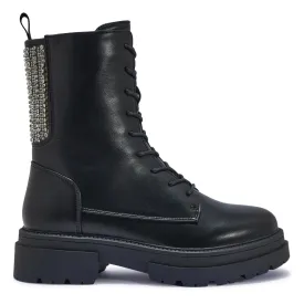 PERTH52 CHUNKY LACE UP BOOTS WITH DIAMONTE DETAIL