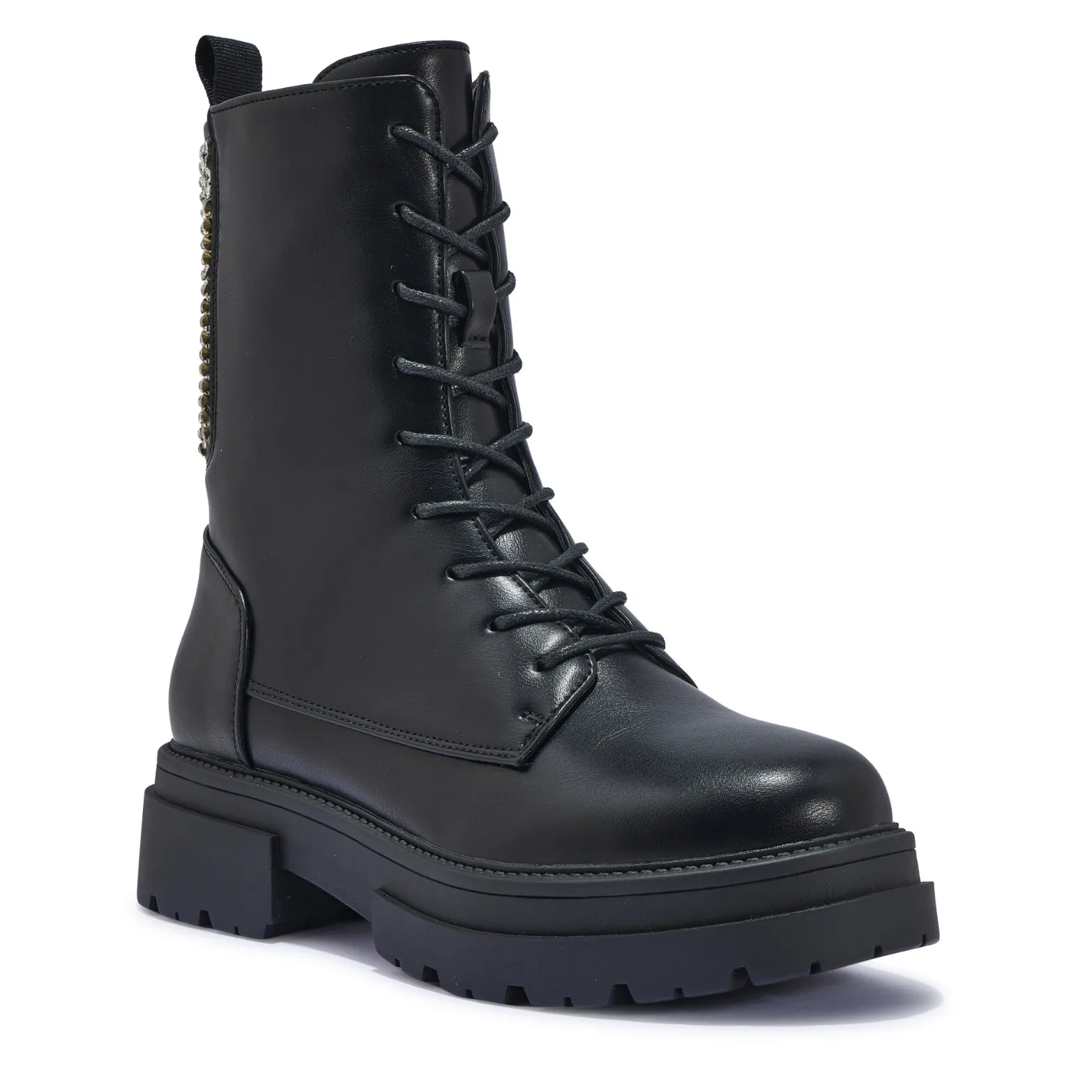 PERTH52 CHUNKY LACE UP BOOTS WITH DIAMONTE DETAIL