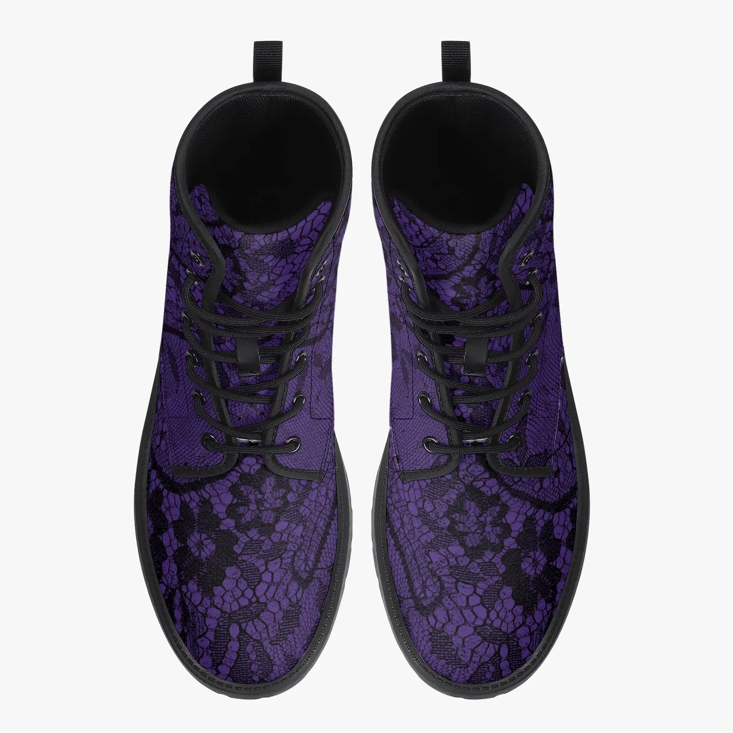 Purple and Black Lace Vegan leather Combat Boots - Vegan Leather Purple Goth Boots (JPREG26)