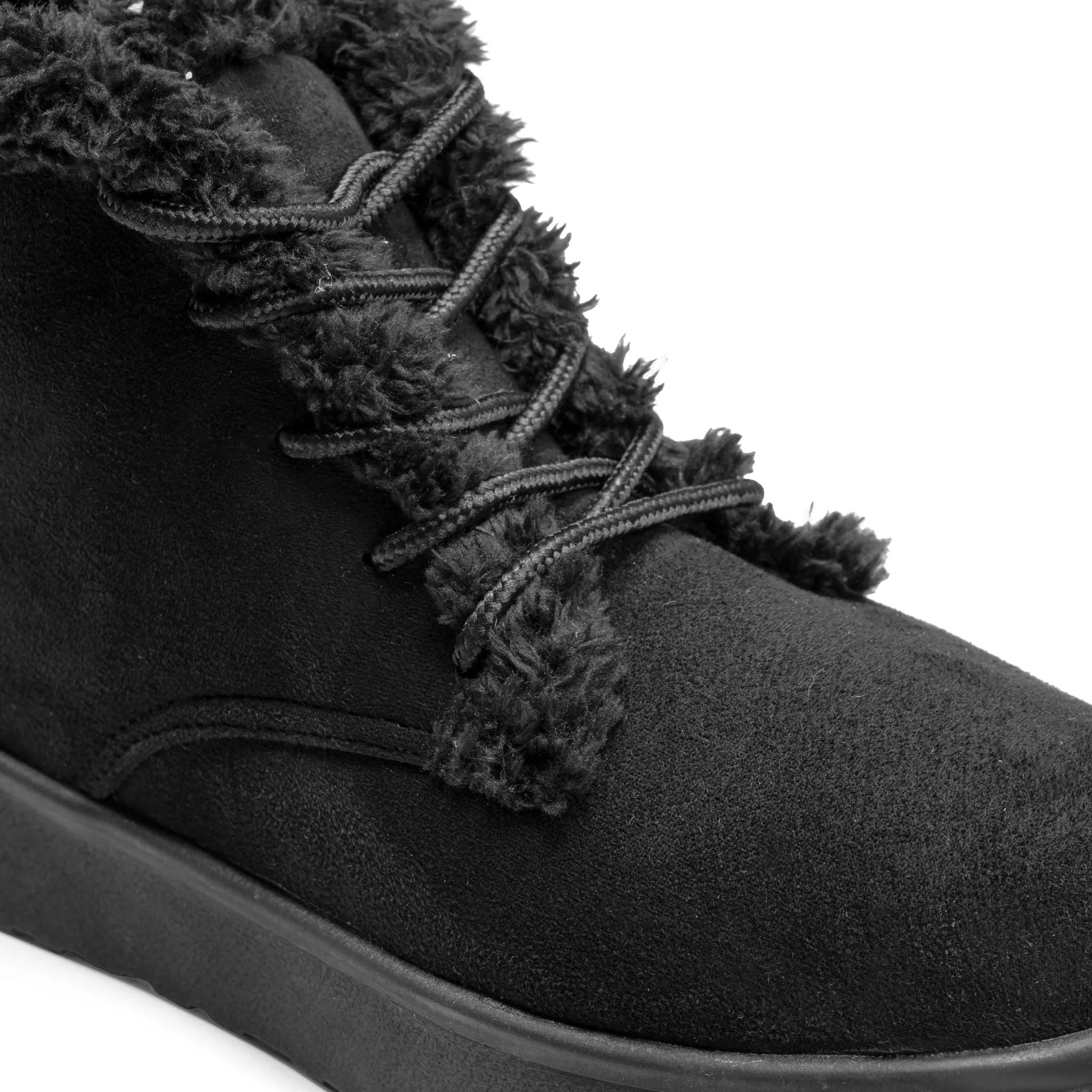 Suede Sherpa Ankle Boots - Black