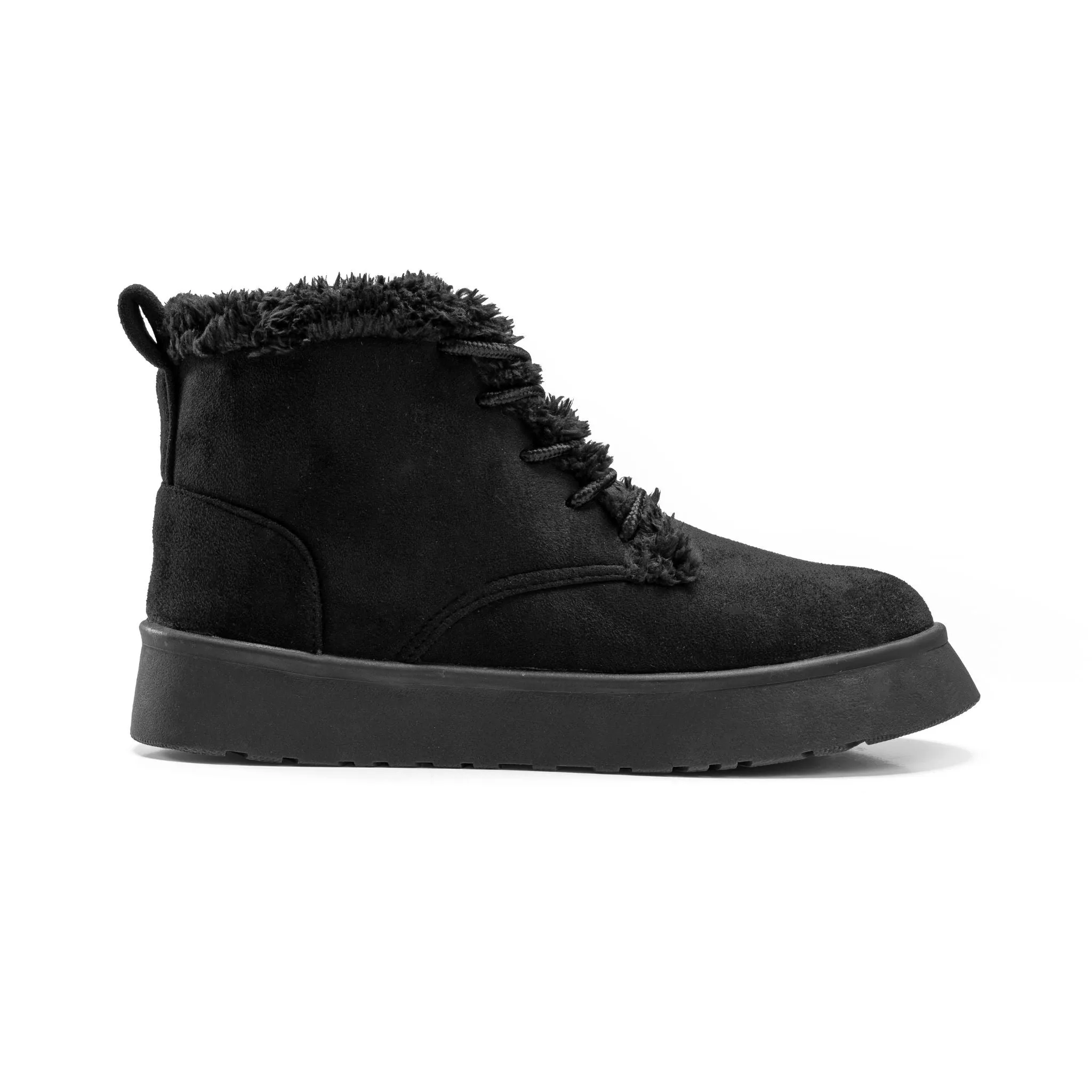 Suede Sherpa Ankle Boots - Black