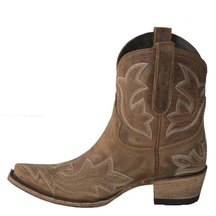 Womens' floral embroidered cowboy boots short pointed toe cowgirl boots