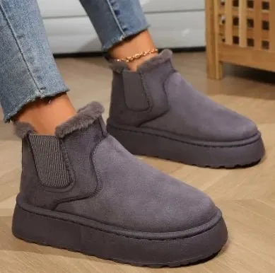 Women's Plush Suede Ankle Snow Boots – Cozy Fur-Lined Chelsea Flats for Winter Warmth & Style