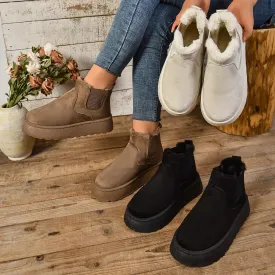 Women's Plush Suede Ankle Snow Boots – Cozy Fur-Lined Chelsea Flats for Winter Warmth & Style