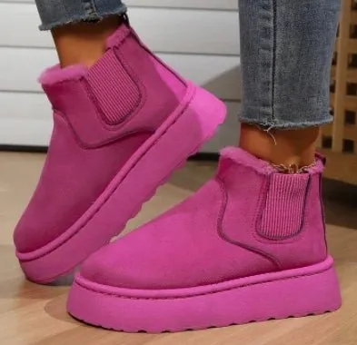 Women's Plush Suede Ankle Snow Boots – Cozy Fur-Lined Chelsea Flats for Winter Warmth & Style